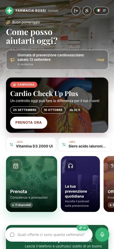 Home dell’app paziente Farmacia Rossi