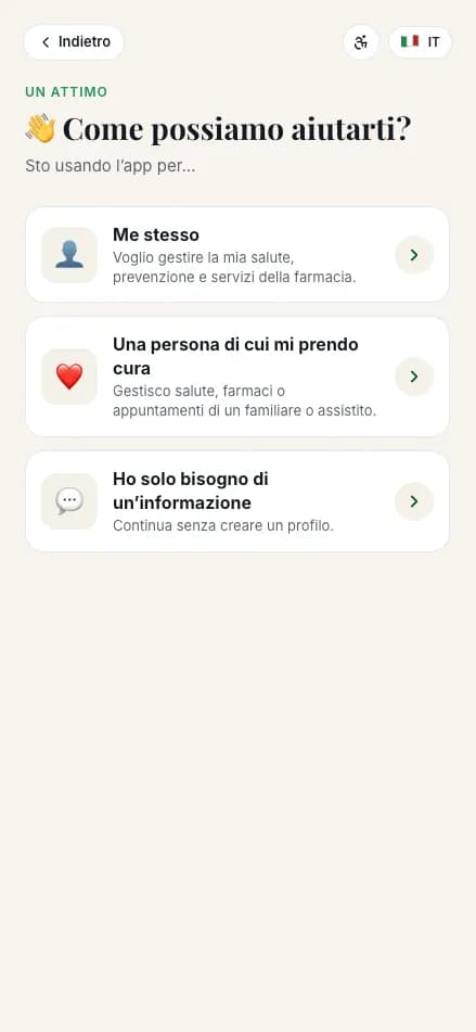 Onboarding accessibile dell’app paziente