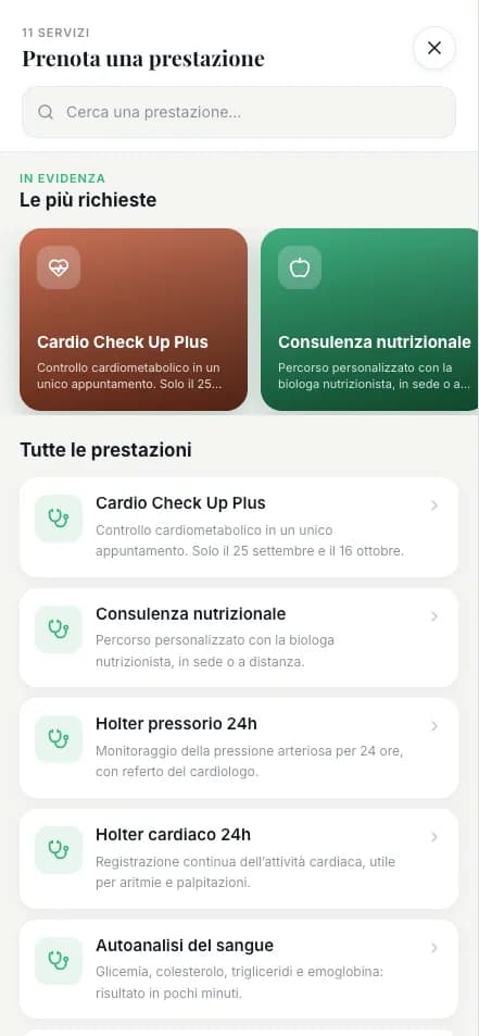 Schermata prenotazione prestazioni